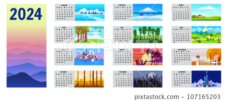 2024 Calendar set of 12 minimalistic landscape natural backgrounds of four seasons 2024 Calendar set of 12 minimalistic landscape natural backgrounds of four seasons 107165203