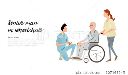 Vector illustration material: Nursing care, senior man in a wheelchair Vector illustration material: Nursing care, senior man in a wheelchair 107165245