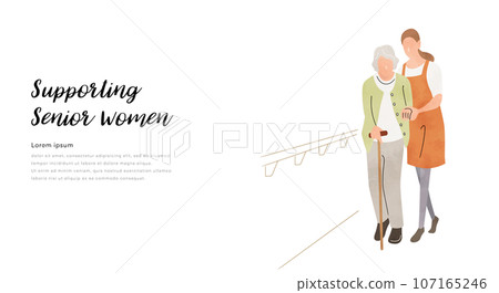Vector illustration material: Nursing care, walking assistance 107165246