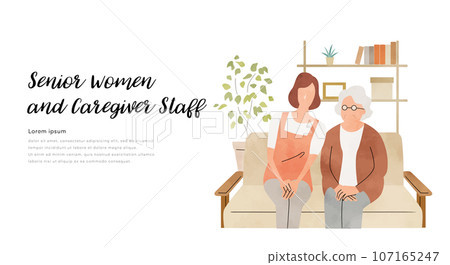 Vector illustration material: Nursing care, care staff and senior women 107165247