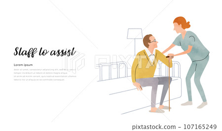 Vector illustration material: Nursing care, senior men and nursing staff Vector illustration material: Nursing care, senior men and nursing staff 107165249