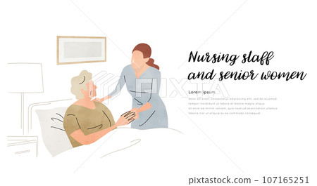Vector illustration material: Nursing care, senior women and nursing staff Vector illustration material: Nursing care, senior women and nursing staff 107165251
