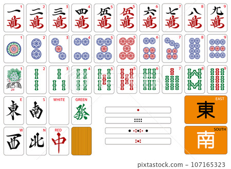 Mahjong tile data in English - Stock Illustration [107165323