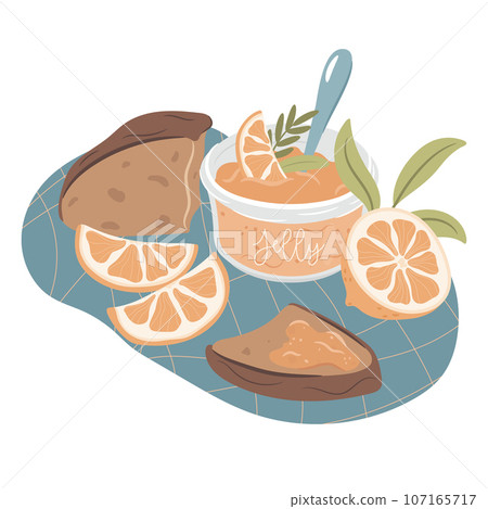 Orange jelly marmalade and bread. Morning breakfast concept. 107165717