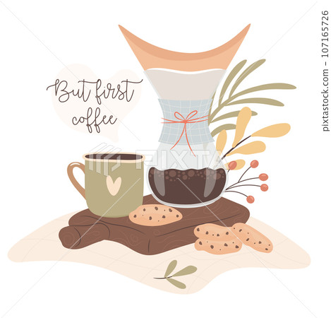 But first coffee. Cozy autumn working days concept.  107165726