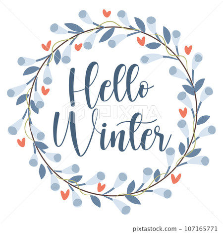 Hello Winter. Abstract foliage wreath. Vector Hello Winter. Abstract foliage wreath. Vector 107165771