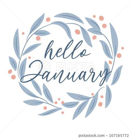 Hello January. Abstract foliage wreath. Vector  107165772