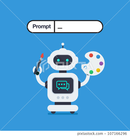Robot is holding paintbrush and palette Robot is holding paintbrush and palette 107166296