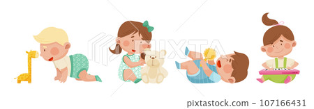 Cute Toddler Children Playing With Different Toys Vector Set 107166431