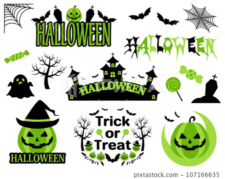 Halloween logo and decoration set green 107166635