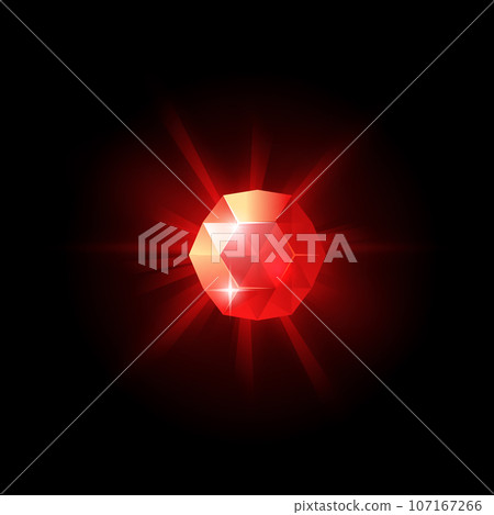 Crystal red shining game gem, vector illustration isolated on black. Crystal red shining game gem, vector illustration isolated on black. 107167266