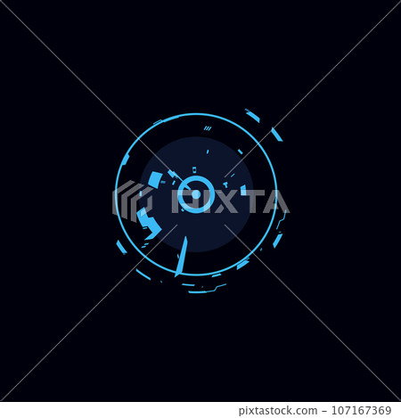 Futuristic frame for interface ui game, vector digital round border simulator on dark, electronic target screen 107167369