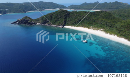 Aerial drone shot of Zamami Island, Kerama Islands, Okinawa Prefecture 107168118