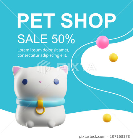 Squared banner about pet shop 3D style, vector illustration Squared banner about pet shop 3D style, vector illustration 107168378