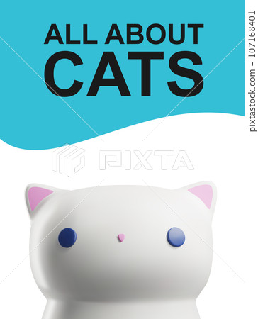 Poster or vertical banner with cute white cat 3D style 107168401