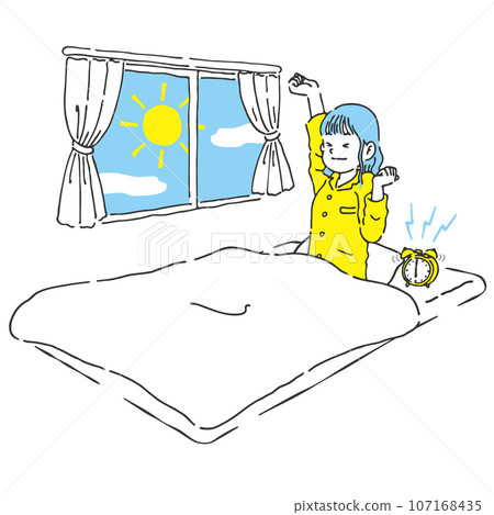 A woman who woke up refreshed in the morning, handwritten style, 2 colors 107168435