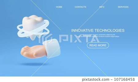3D white healthy tooth and dentist hand innovative technologies in stomatology landing page design for dentistry service 3D white healthy tooth and dentist hand innovative technologies in stomatology landing page design for dentistry service 107168458