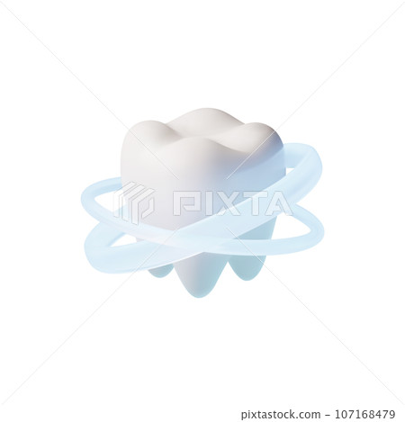 Healthy white tooth with glowing orbits, realistic vector illustration isolated. 107168479