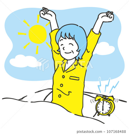 A woman who woke up refreshed in the morning, handwritten style, 2 colors 107168488