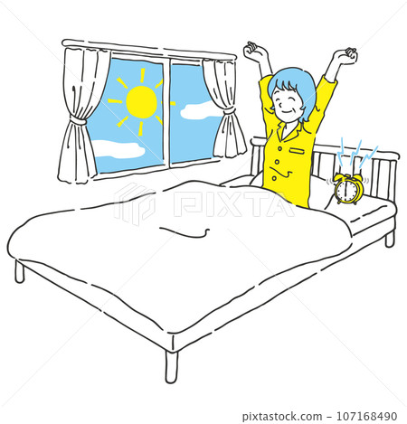 A woman who woke up refreshed in the morning, handwritten style, 2 colors 107168490