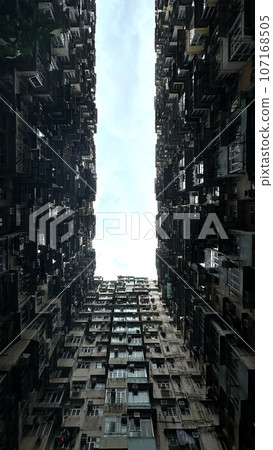 Crowded residential buildings in Hong Kong at daytime 107168505