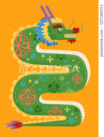 Majestic Dragon with floral pattern 107168551