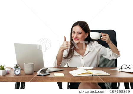 beautiful female manager using laptop computer for online work 107168859