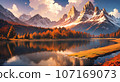 Autumn mountains and autumn leaves AI image 107169073