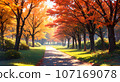 AI image of a park with trees turning red and yellow in autumn 107169078