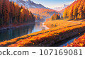 Autumn leaves, rivers and mountains AI image 107169081