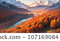 Autumn mountains and autumn leaves AI image 107169084