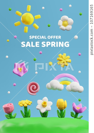 Spring Sale banner or special store offer poster 3D vector illustration. Spring Sale banner or special store offer poster 3D vector illustration. 107169165