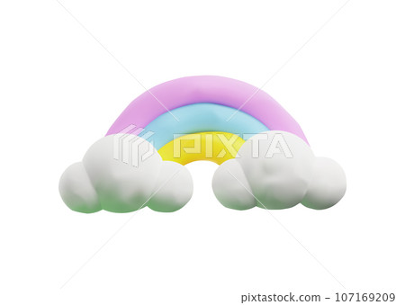 Rainbow in the clouds banner 3D realistic render vector illustration isolated. 107169209