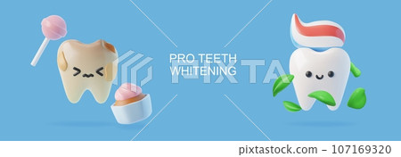 Teeth whitening procedure banner or flyer 3d realistic vector illustration. T 107169320