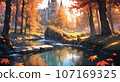 Autumn leaves and autumn castle AI image 107169325