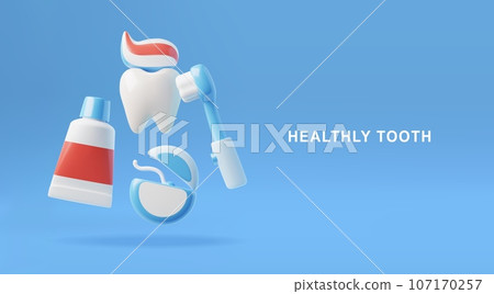 Website banner template about healthy tooth 3D style Website banner template about healthy tooth 3D style 107170257