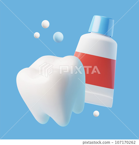 Healthy tooth with tube of toothpaste realistic vector illustration isolated. 107170262