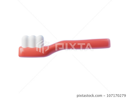 3D realistic toothbrush, dental tool for oral hygiene, nylon bristles and red plastic handle, vector render illustration 3D realistic toothbrush, dental tool for oral hygiene, nylon bristles and red plastic handle, vector render illustration 107170279