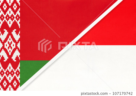 Belarus and Indonesia, symbol of country. Belarusian vs Indonesian national flags. Belarus and Indonesia, symbol of country. Belarusian vs Indonesian national flags. 107170742