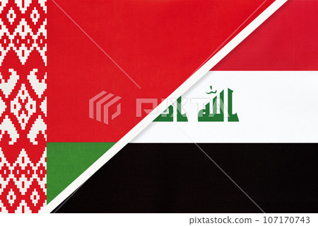 Belarus and Iraq, symbol of country. Belarusian vs Iraqi national flags. Belarus and Iraq, symbol of country. Belarusian vs Iraqi national flags. 107170743