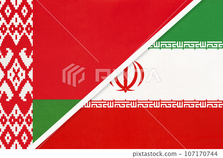 Belarus and Iran or Persia, symbol of country. Belarusian vs Iranian national flags. Belarus and Iran or Persia, symbol of country. Belarusian vs Iranian national flags. 107170744