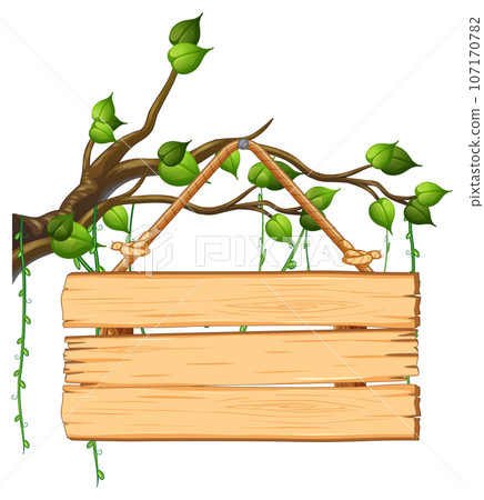 Vector Cartoon Illustration of Tree Branch with Wooden Signboard Vector Cartoon Illustration of Tree Branch with Wooden Signboard 107170782