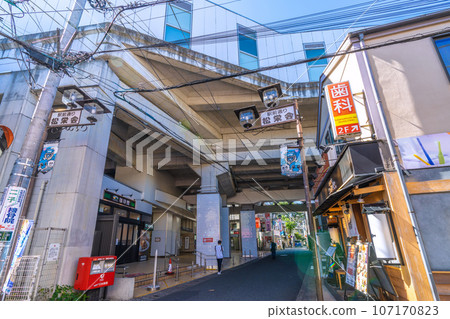 Kawasaki cityscape in Japan September. View of Futako-Shinchi Station under the elevated tracks Kawasaki cityscape in Japan September. View of Futako-Shinchi Station under the elevated tracks 107170823