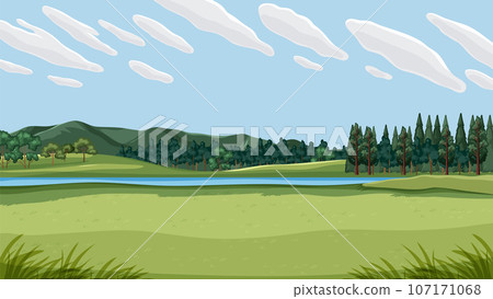 Landscape of a Green Grass Field and Blue Sky - Stock Illustration ...