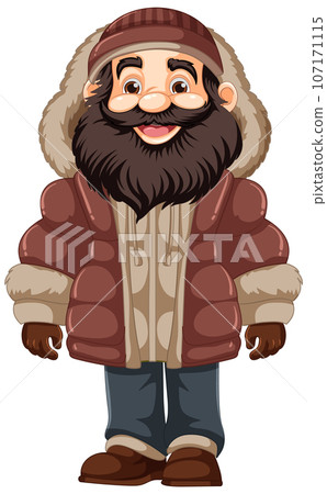 Cartoon Character in Winter Outfit: Hoodie, Puffer Jacket, and Beanie 107171115
