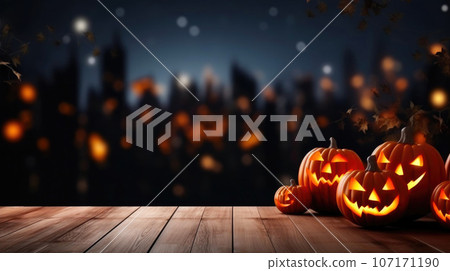 Empty Wooden Table with Eerie Background Empty Wooden Table with Eerie Background 107171190