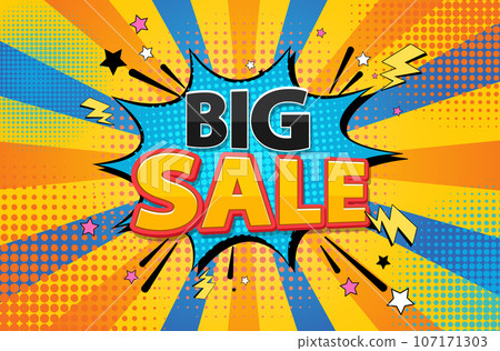 Retro Comic Style Big Sale with Lightning Sign Retro Comic Style Big Sale with Lightning Sign 107171303