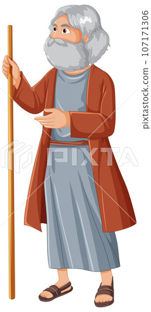 Ancient Old Man Cartoon Character Holding Wood Staff Ancient Old Man Cartoon Character Holding Wood Staff 107171306