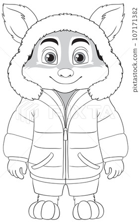 Winter Coat-Wearing Fox Cartoon Character Outline Winter Coat-Wearing Fox Cartoon Character Outline 107171382
