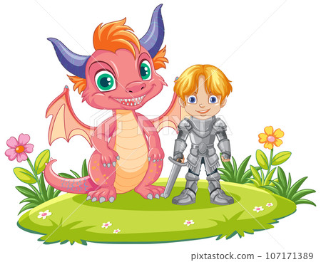 Cartoon knight boy with dragon 107171389